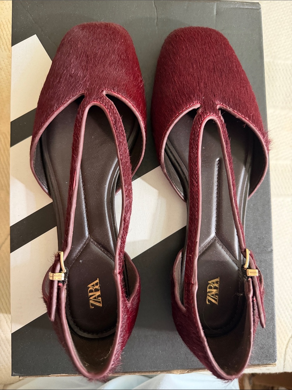 Zara Burgundy Haircalf Slingback Flats